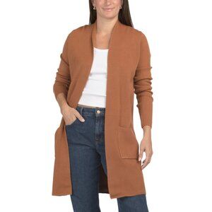 RAIN + ROSE Mocha Long Open Front Cardigan